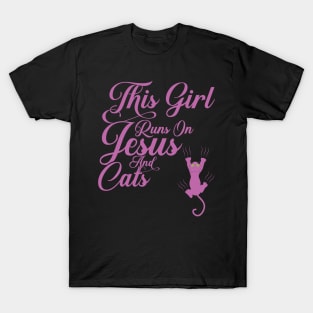 This Girl Runs On Jesus And Cats print Christian Gift T-Shirt